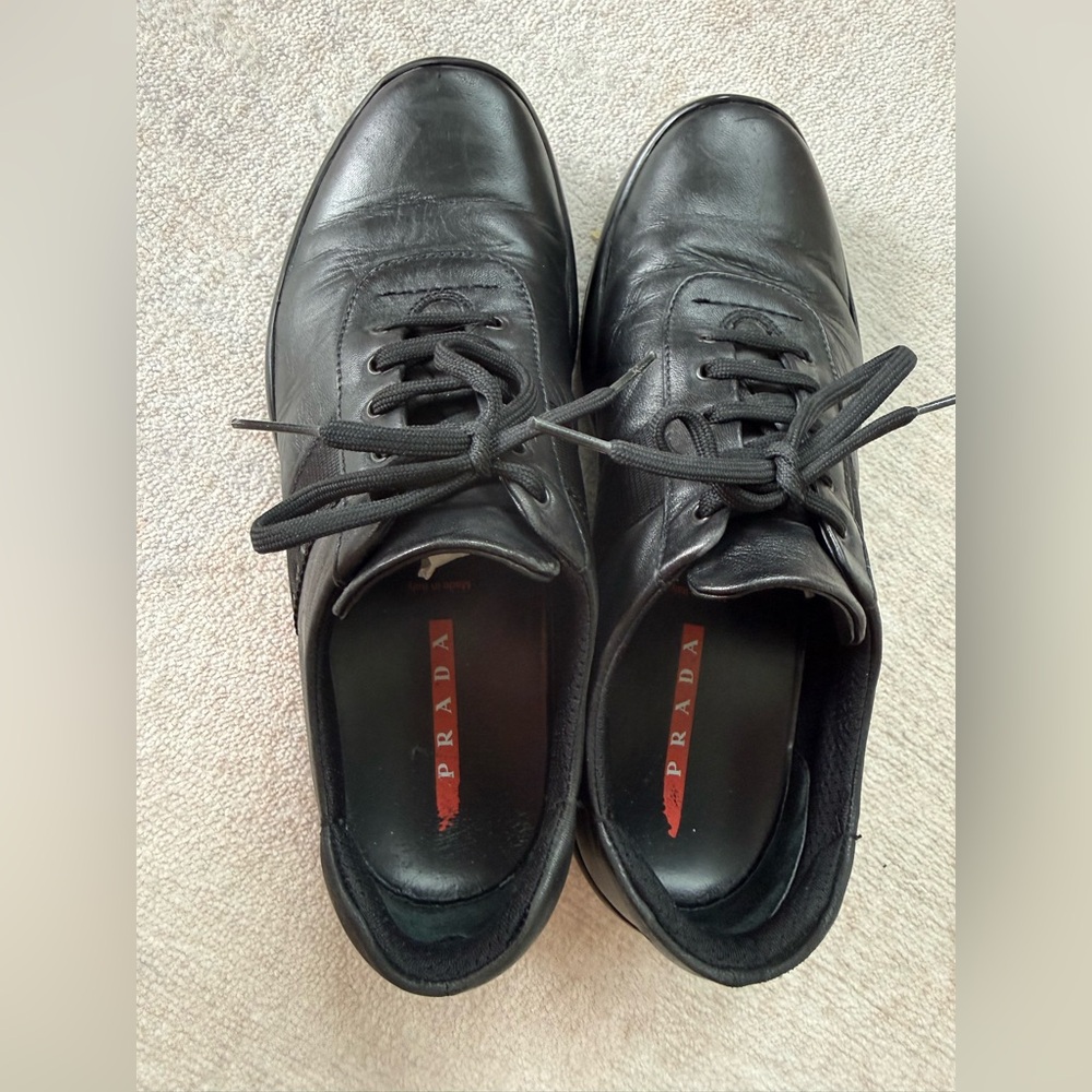 Prada Men’s Leather Sneakers (Black – Linea Rossa) - Picture 5 of 13